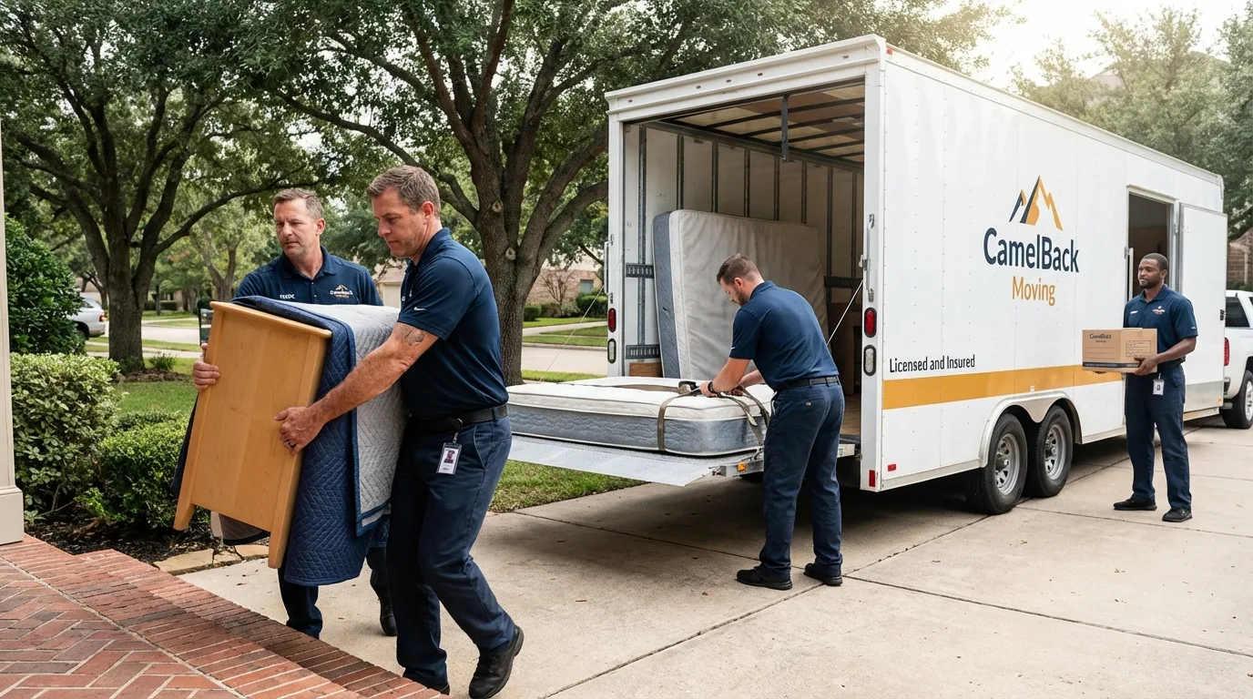 Crew loading residential truck for cross-state move from Clarkdale, AZ